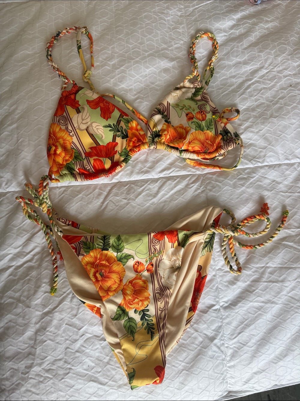 Agua Bendita Floral Bikini - Orange, Yellow, Green on Cream